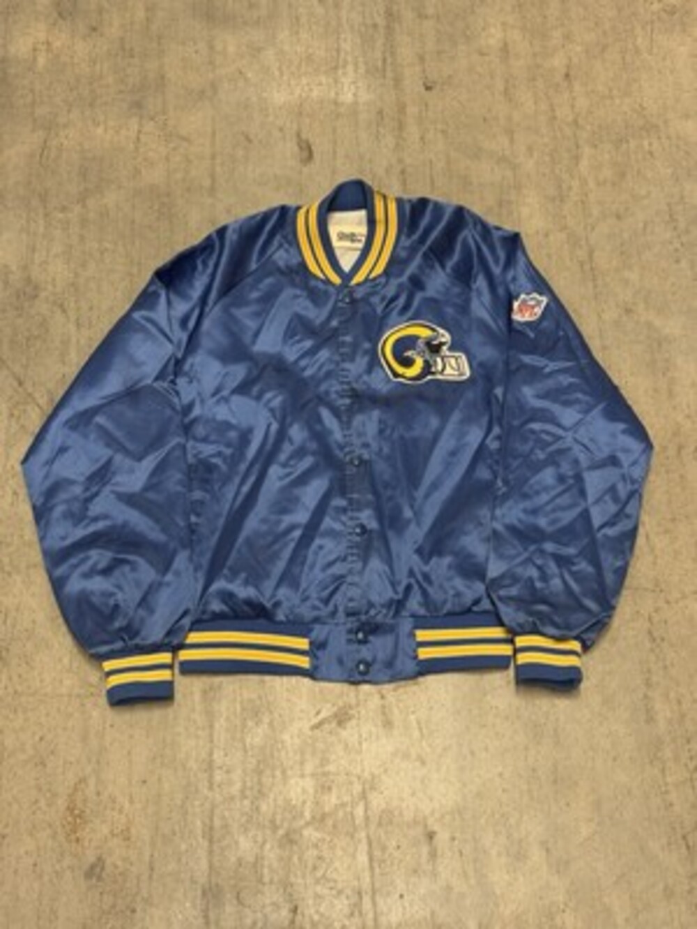 Vintage Chalk Line Los Angeles Rams Nylon Varsity Lined Jacket Adult LARGE Blue